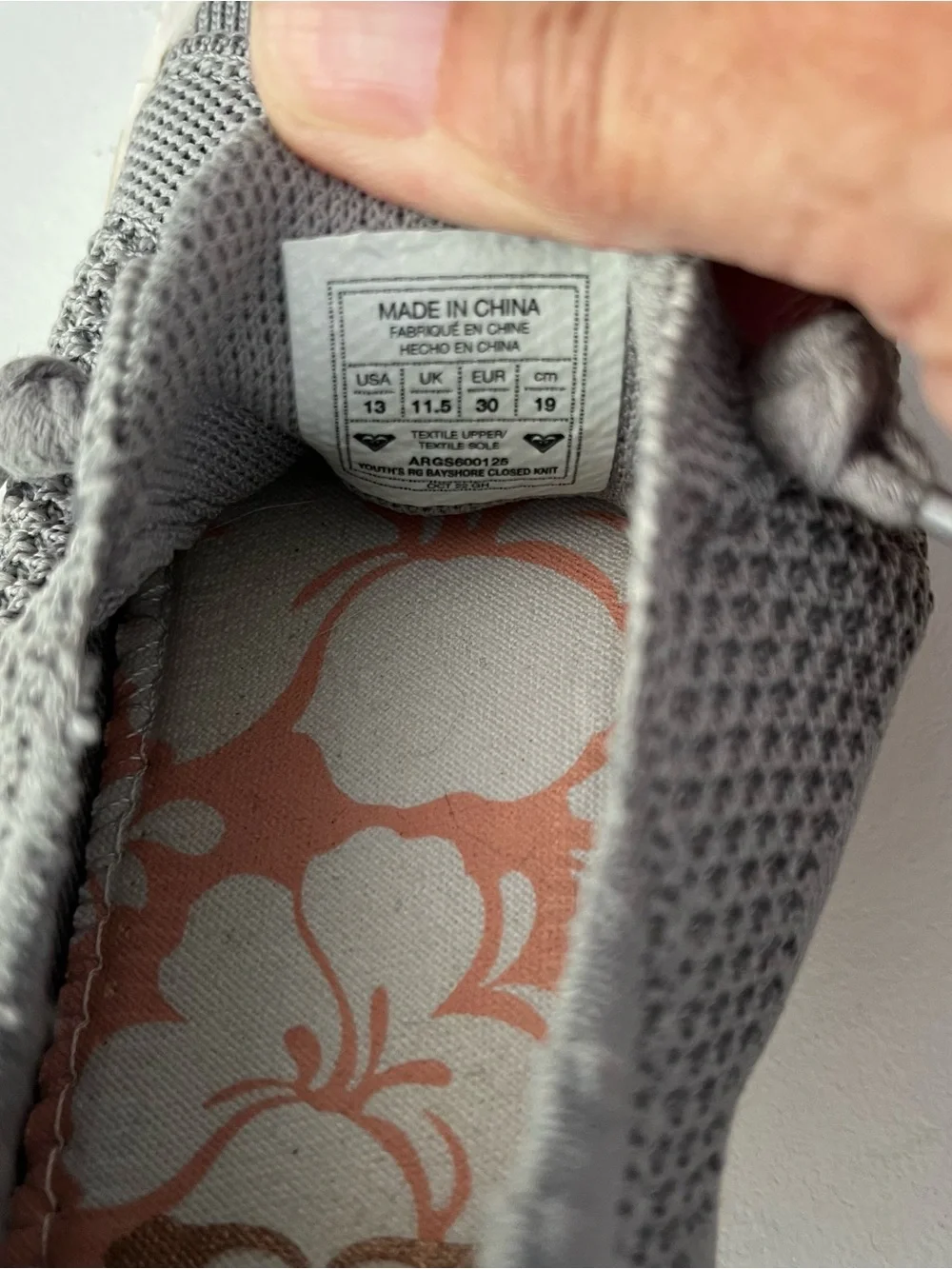 Roxy Gray Girls Shoes Size 13, Slip On Bayshore Closed Knit